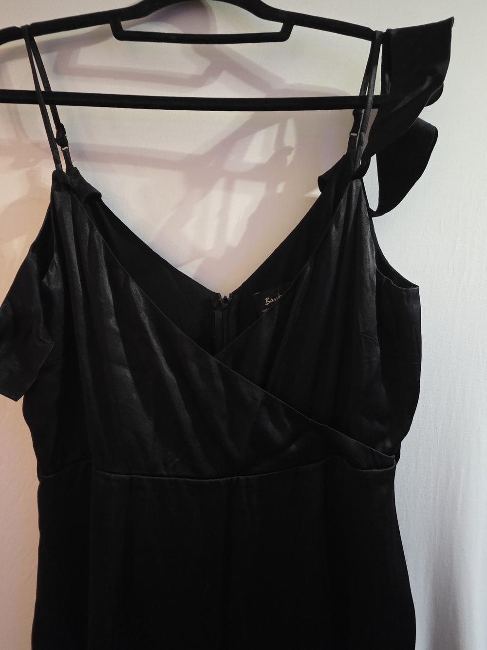 Bardot Black Satin Like Cold Shoulder Midi Dress Size 10 Missing Belt - Picture 6 of 11